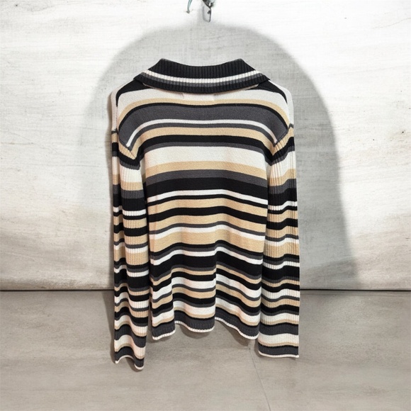 Vintage Gloria Vanderbilt Striped Full Zip Long Sleeved Sweater ~ Size Large - Picture 2 of 3